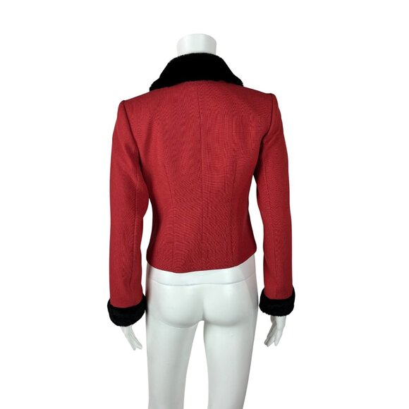 Vintage 80s Tuxedo Jacket Women's XS Salmon Black Faux Fur 40s Style Mini Blazer - Picture 8 of 10